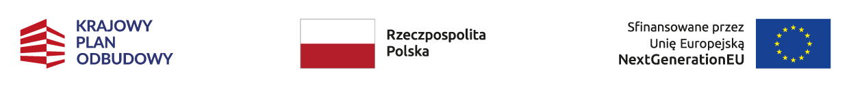 Logotypy: Krajowy Plan Odbudowy, Rzeczpospolita Polska, Sfinansowane przez Unię Europoejską NextGenerationEU